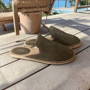NWOT MICHAEL Michael Kors Olive Suede Espadrille Hastings Slide Size 10